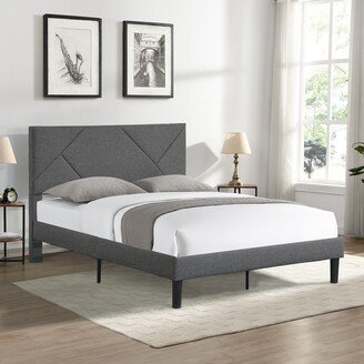 GEROJO Gray Upholstered Platform Bed Frame with Headboard, Wood Slat Support, Mattress Foundation, Easy Assembly