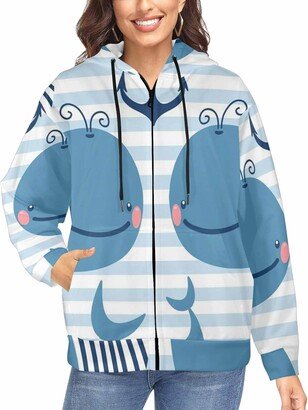 LOSARON Cute Whales and Anchor Women's Full-Zip Hooded Sweatshirt Casual Fashion Jackets Fall Outfits Oversized Sweaters Fall Outfits S