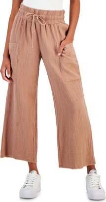 Juniors' Cotton Gauze Wide-Leg Pull-On Pants