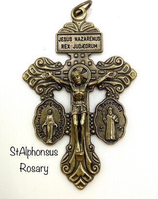 Three-Way Bronze Pardon Crucifix With St. Benedict/Miraculous Medals | Large Rosary Parts Supplies