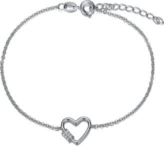 Rachel Glauber Ra Rhodium Plated Cubic Zirconia Heart Adjustable Bracelet