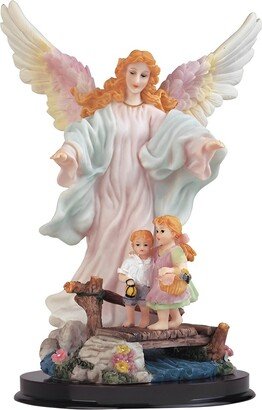 9H Pink Guardian Angel with Children Statue Holy Figurine Religious Decoration Home Decor Perfect Gift for House Warming, Holidays and Birt