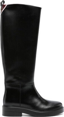 Monogram-Plaque Leather Knee-High Boots