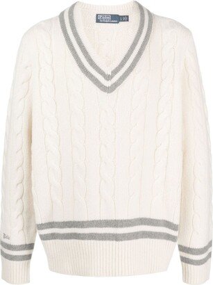 tipped V-neck cable-knit jumper