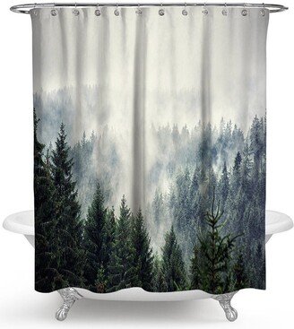 Mountain, Forest Shower Curtain, Watercolor Nature Landscape Bath Waterproof Sets For Room Decor With Hooks