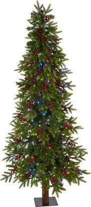 Victoria Fir Artificial Christmas Tree with Lights, Berries and Bendable Branches, 72