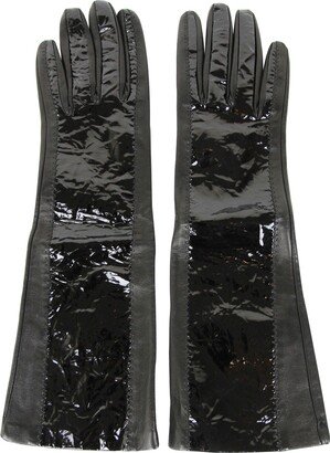 Women's Black Leather / Patent Leather Long Gloves