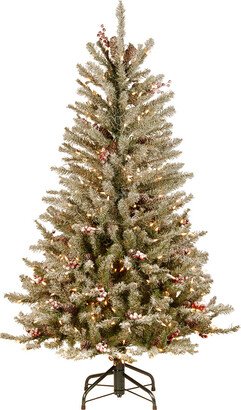 National Tree Company 4.5 ' Dunhill Fir Slim Hinged Tree With Snow, Red Berries, Cones & 350 Clear Lights