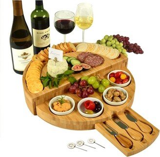 Patented Bamboo Cheese & Charcuterie Board - Stores as a Compact Wedge- Opens to 13 Diameter-AA