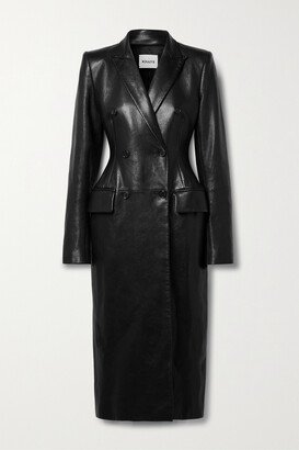 Carmona Double-breasted Textured-leather Coat - Black