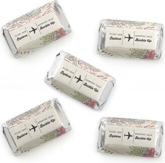 Big Dot Of Happiness World Awaits - Mini Candy Bar Wrapper Stickers - Travel Party Favors - 40 Ct - Beige/Khaki