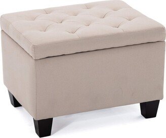 Global Pronex 24 Inch Modern Tufted Bedroom Storage Ottoman Bench, Linen Lift Top Upholstered Foam Padded Rectangular Footstool