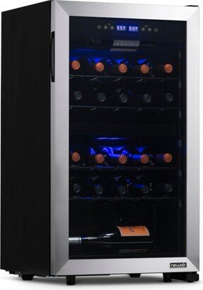 Freestanding 28 Bottle Dual Zone Compressor Wine Fridge in Stainless Steel, Adjustable Racks and Exterior Digital Thermostat-AA