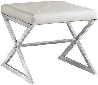 X-Cross Square Ottoman, White and Chrome