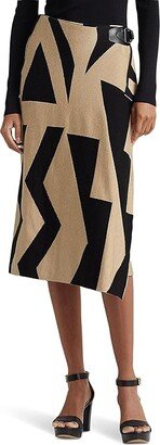 Geo-Print Cotton-Blend Pencil Skirt (Black/Tan) Women's Skirt