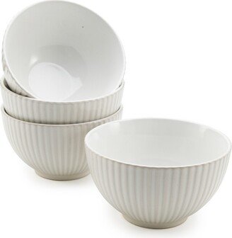 Fluted Cereal Bowls, Stoneware Soup Bowls Set for Kitchen 22-Ounce Pasta, Ramen, Salad Bowl Set, Reusable, Set of 4,White