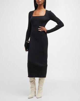 Salon 1884 Bonna Square-Neck Long-Sleeve Rib Midi Dress