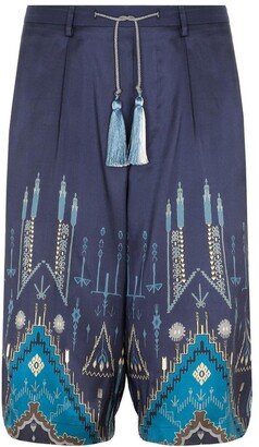 Geometric Print Tassel Trimmed Shorts