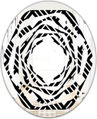 Designart 'Monochrome Geometric Pattern II' Printed Modern Round or Oval Wall Mirror - Whirl