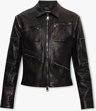 Leather Jacket With Detachable Sleeves - Black