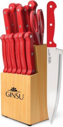 Kiso Dishwasher Safe 14pc Knife Block Set Natural with Red Handles