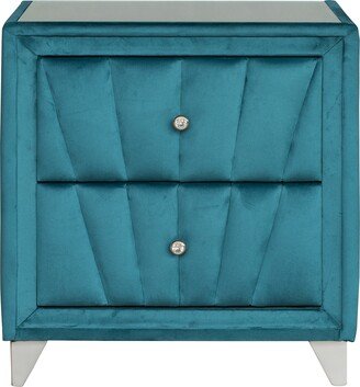 Upholstered Wooden Nightstand with 2 Drawers,Bedside Table with Velvet Fabric and Glass Worktop