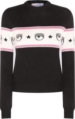 Eyelike-Motif Crewneck Knitted Jumper