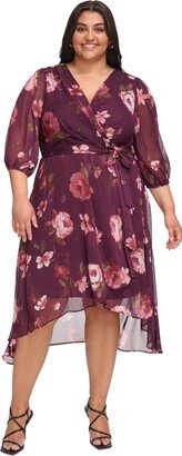 Plus Size Floral-Print Ballon-Sleeve Wrap Dress