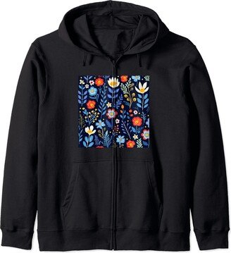 Botanical Gift Ideas Blue Floral Floral Botanical Garden Zip Hoodie