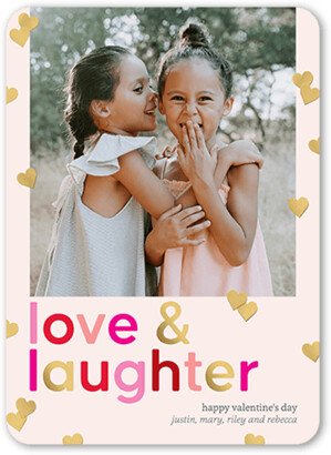 Valentine's Day Cards: Lovely Laughter Valentine's Card, Pink, 5X7, Standard Smooth Cardstock, Rounded