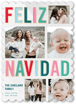 Christmas Cards: Bright Feliz Tarjeta De Navidad, Blue, 5X7, Feliz Navidad, Pearl Shimmer Cardstock, Scallop