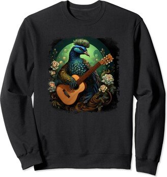 Cottagecore creations inc. Cottagecore Aesthetic blue peacock Playing Banjo guitar art Sweatshirt