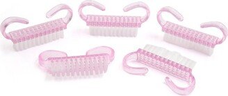 Unique Bargains Angle Shape Handle Nail Art Dust Cleaning Brush Files Scrub Manicure Pedicure Tool Pink 5 Pcs