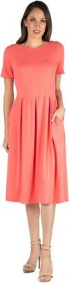 24seven Comfort Apparel 24even Comfort Apparel Women' Short Sleeve Midi Dre-Coral-L