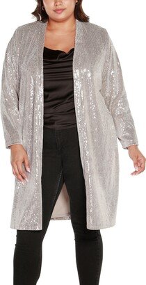 Black Label Plus Size Stretch Velvet Sequin Knit Duster Cardigan Sweater