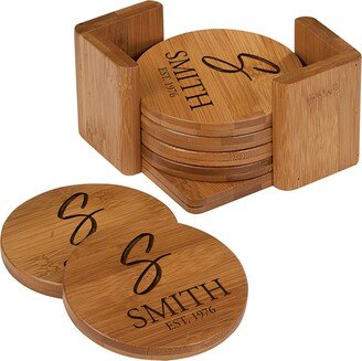 Bamboo Coasters | Monogram Personalized Coaster Set Handmade Round For Men Modern-AE