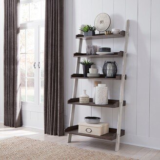 Farmhouse Two Tone White Wood Tone Leaning Bookcase