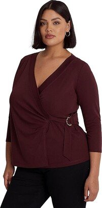 Plus Size Stretch Jersey Surplice Top (Vintage Burgundy) Women's Clothing