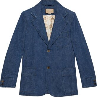 Single-Breasted Washed Denim Blazer