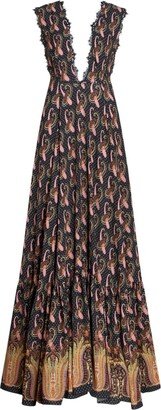 Paisley-Print Sleeveless Maxi Dress-AA