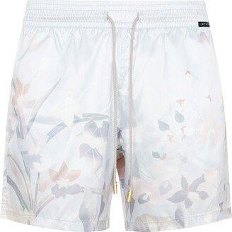 Floral Print Drawstring Swim Shorts-AA