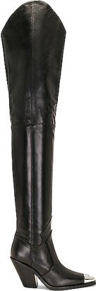 Metal Nose Over the Knee Cowboy Boots in Black