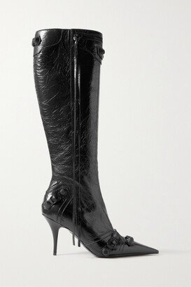 Le Cagole Studded Crinkled-leather Knee Boots - Black