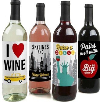 Big Dot Of Happiness Nyc Cityscape - New York City Party Decor - Wine Bottle Label Stickers - 4 Ct