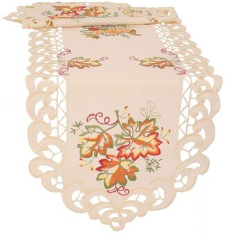 Thankful Leaf Embroidered Cutwork Fall Table Runner 54