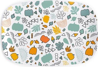 Serving Platters: Autumn Harvest Vegetables With Doodles - Light Serving Platter, Multicolor