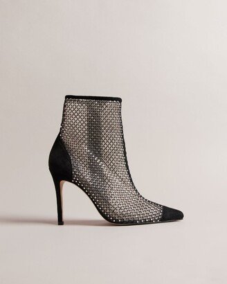 Crystal Mesh Ankle Boots in Black