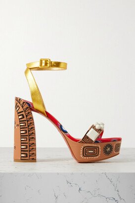 Konstantin Kakanias Movida Athina 130 Embellished Printed Leather Platform Sandals - Red