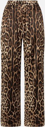 Leopard-Print Satin Pajama Pants