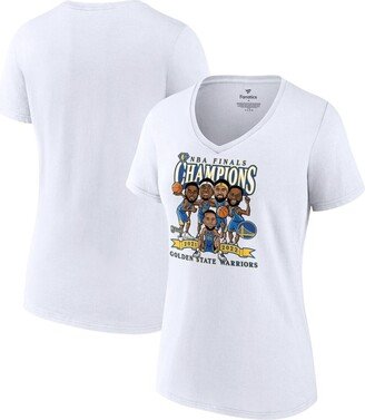 Women's Branded White Golden State Warriors 2022 Nba Finals Champions Caricature V-Neck T-shirt